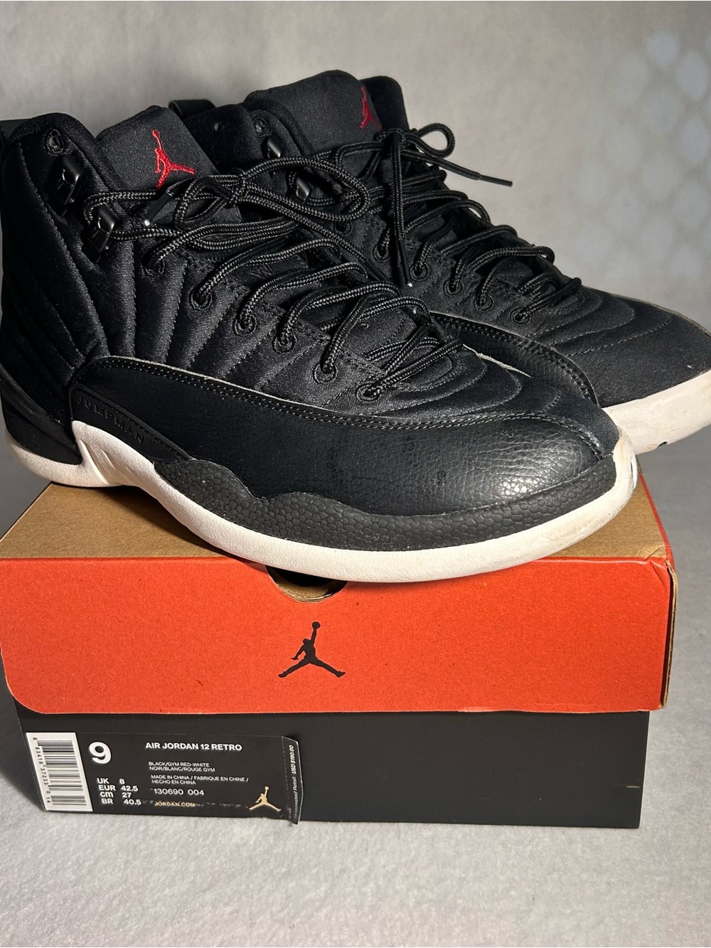 Air Jordan 12 Retro "Nylon / Neoprene" Black Gym Red White Size 9 w/ Box